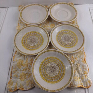 5 Vintage Franciscan Hacienda Gold Beige Saucers - 6 3/8"